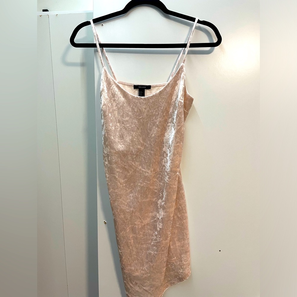Sexy Peach velvet slip dress. Very short mini dress.